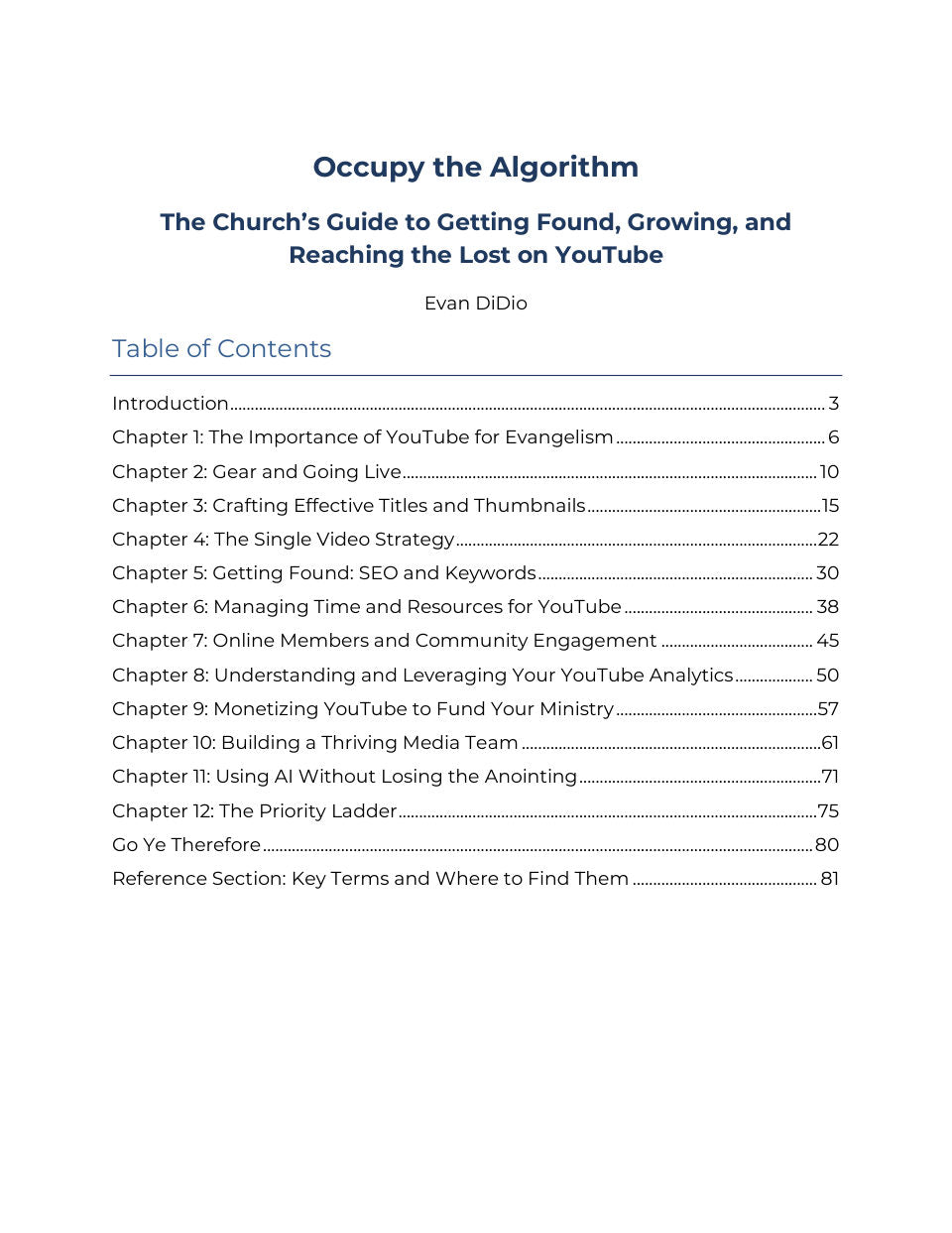 The table of contents: twelve chapters from evangelism to the priority ladder